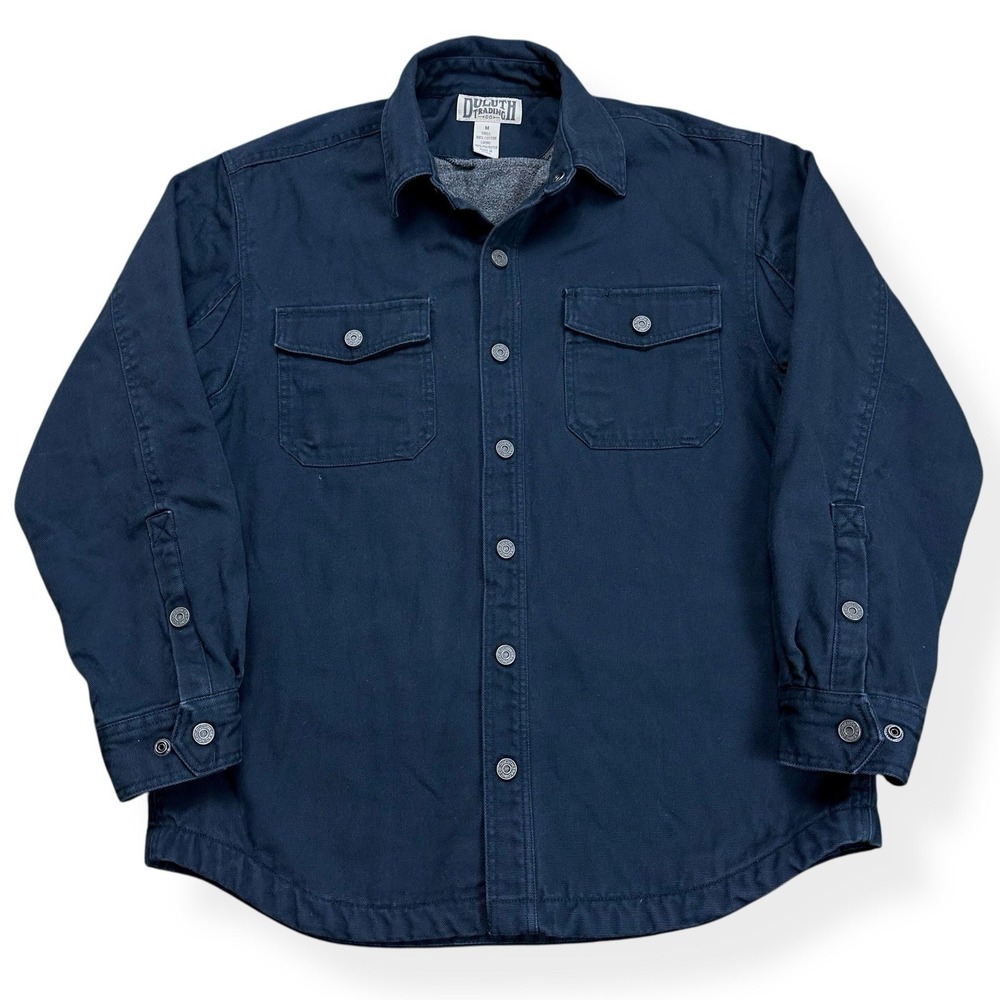 Duluth Trading Fire Hose Jacket Medium Canvas Chore Flannel Shirt Shacket Blue